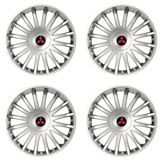 Poklice pro Mitsubishi (červené) 15 CRYSTAL silver