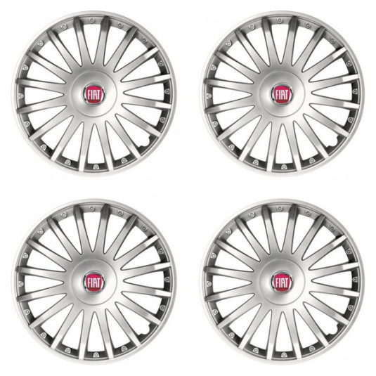 Poklice pro Fiat (červené) 16 CRYSTAL silver