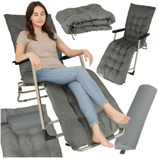 Záhradné lehátko LUARO turistické skladacie kreslo s vankúšom- sivé