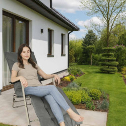 Záhradné lehátko LUARO turistické skladacie kreslo s vankúšom- sivé