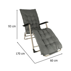 Záhradné lehátko LUARO turistické skladacie kreslo s vankúšom- sivé
