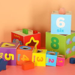 Vzdělávací dřevěná věž třídička tvarů, která učí počítat 71cm XXL