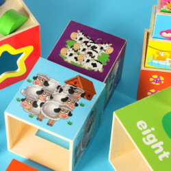 Vzdělávací dřevěná věž třídička tvarů, která učí počítat 71cm XXL