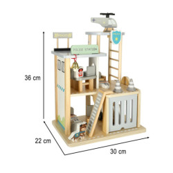 Dřevěná policejní stanice + policejní auto s vrtulníkem