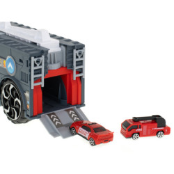 Transportér TIR 2v1 parkovací garáž hasiči + 3 auta červená
