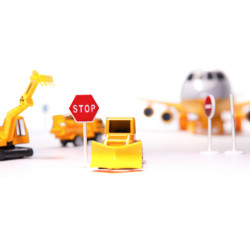 Transportní letadlo + 3 stavební vozidla