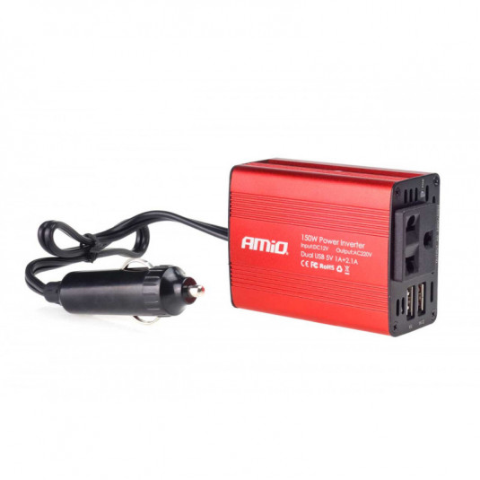 Měnič napjatý AMiO 12V/230V 150W/300W 2xUSB PI01