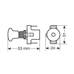 Spínač 12V 10A push-pull červený